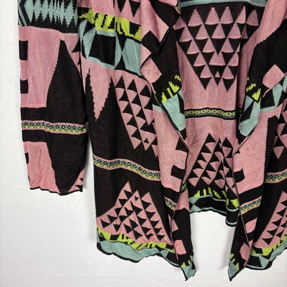 Alberto Makali Southwestern Tribal Knit Pink Black Open Cardigan Sweater - Picture 5 of 7